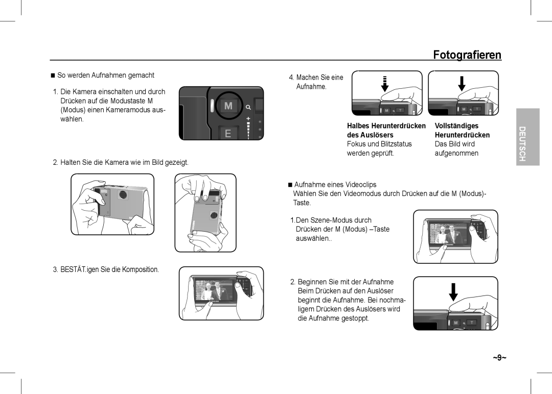 Samsung EC-I80ZZSBC/E1 Fotografieren, Vollständiges, Des Auslösers, Ligem Drücken des Auslösers wird die Aufnahme gestoppt 