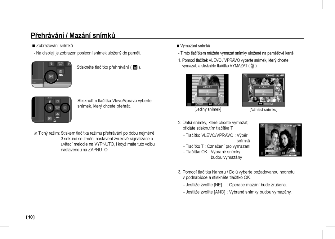 Samsung EC-I80ZZSBB/E1, EC-I80ZZSBA/FR manual Přehrávání / Mazání snímků, Tlačítko T Označení pro vymazání, Jediný snímek 