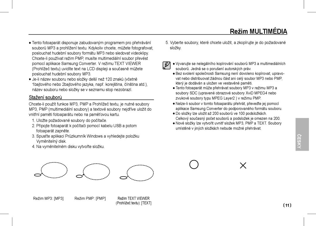 Samsung EC-I80ZZBDA/AS, EC-I80ZZSBA/FR, EC-I80ZZBBA/FR, EC-I80ZZSBA/E2, EC-I80ZZBBA/E2 manual Režim Multimédia, Stažení souborů 