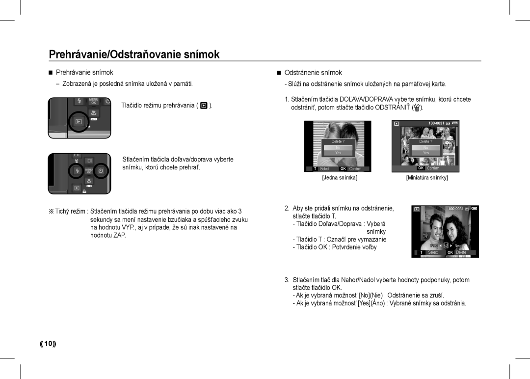 Samsung EC-I80ZZBBA/TW, EC-I80ZZSBA/FR manual Prehrávanie/Odstraňovanie snímok, Prehrávanie snímok, Odstránenie snímok 