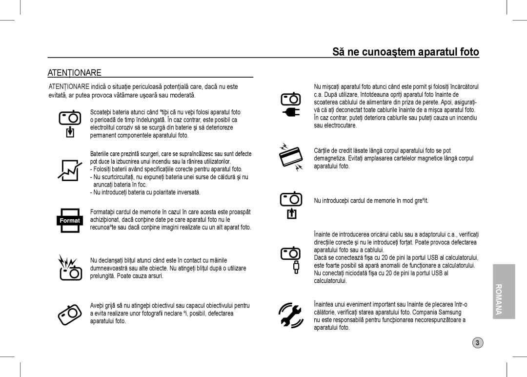 Samsung EC-I80ZZSBA/AU, EC-I80ZZSBA/FR, EC-I80ZZBBA/FR, EC-I80ZZSBA/E2, EC-I80ZZBBA/E2, EC-I80ZZBDA/E3, EC-I80ZZBAA Atenţionare 