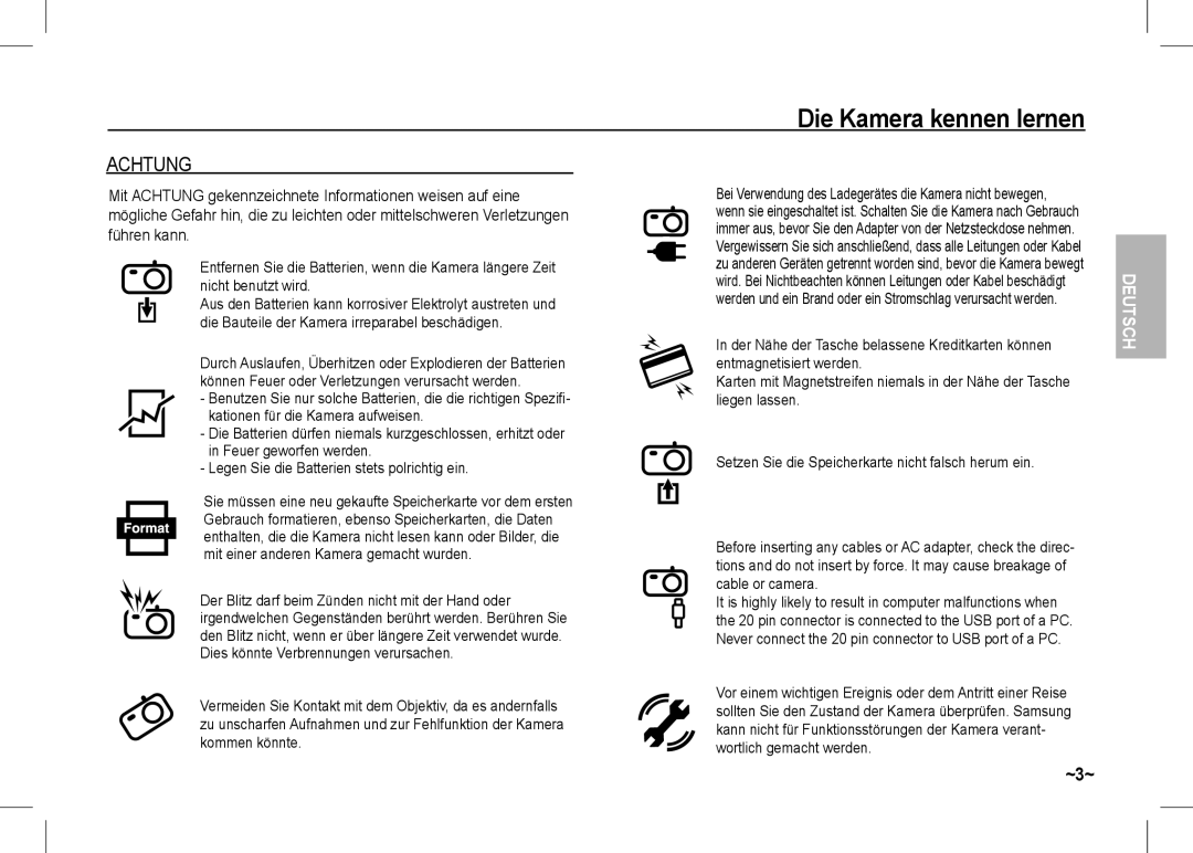 Samsung EC-I80ZZSBB/MX, EC-I80ZZSBA/FR, EC-I80ZZBBA/FR, EC-I80ZZSBA/E2, EC-I80ZZBBA/E2, EC-I80ZZBDA/E3, EC-I80ZZSDA/E3 Achtung 