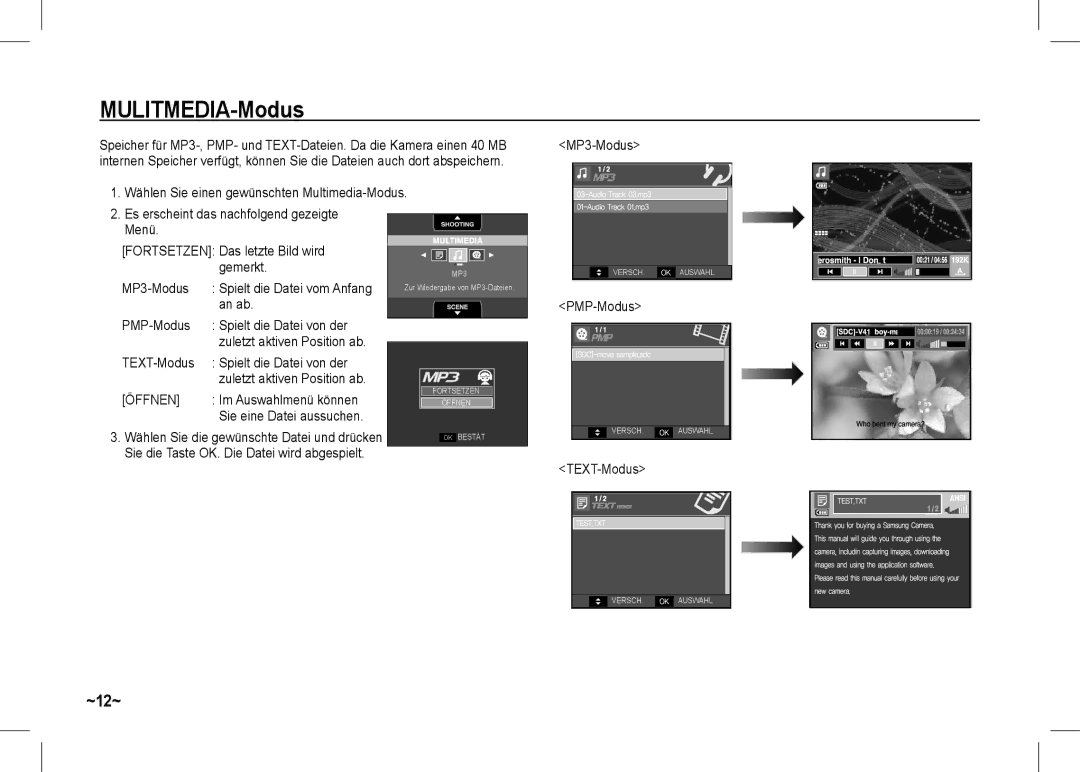 Samsung EC-I80ZZBBA/RU, EC-I80ZZSBA/FR, EC-I80ZZBBA/FR manual MP3-Modus, Im Auswahlmenü können, Sie eine Datei aussuchen 