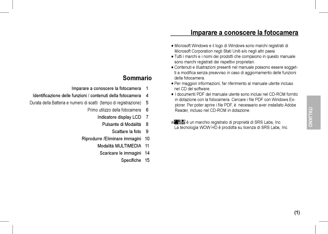 Samsung EC-I80ZZBDA/AS Imparare a conoscere la fotocamera, Identificazione delle funzioni / contenuti della fotocamera 