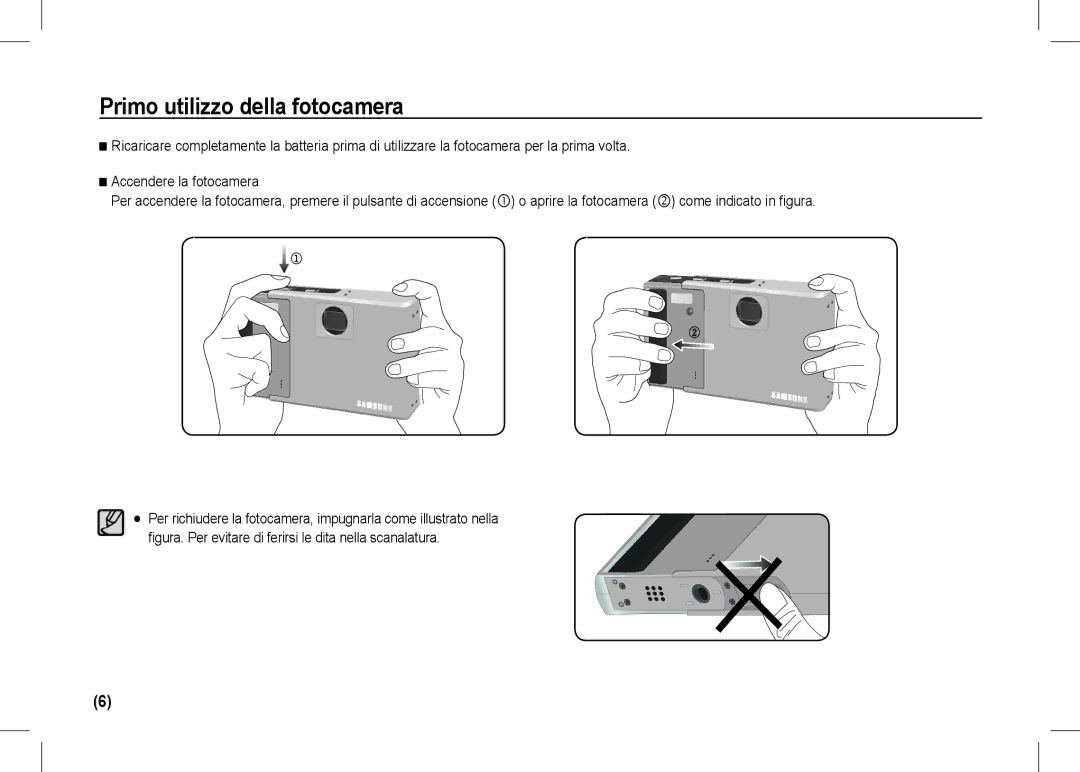 Samsung EC-I80ZZSDB/AS, EC-I80ZZSBA/FR, EC-I80ZZBBA/FR, EC-I80ZZSBA/E2, EC-I80ZZBBA/E2 manual Primo utilizzo della fotocamera 