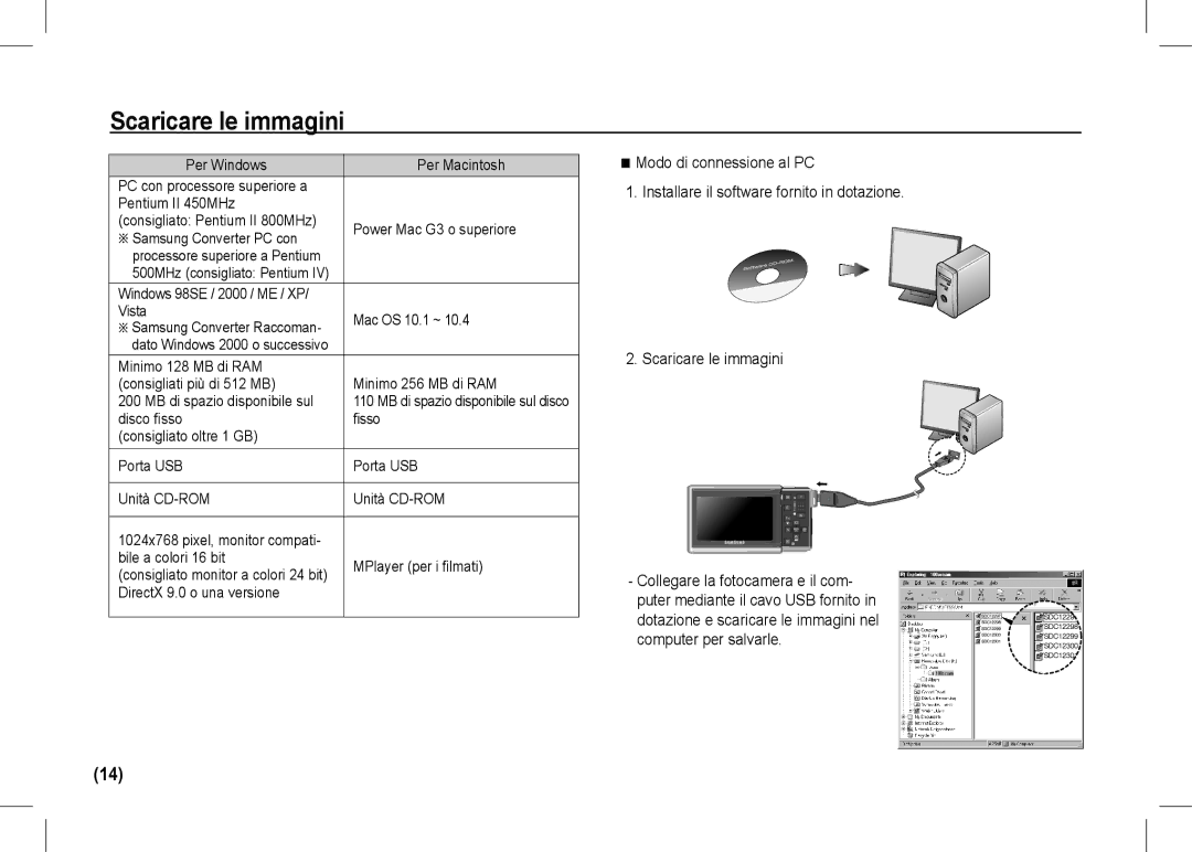 Samsung EC-I80ZZSDA/AS, EC-I80ZZSBA/FR manual Scaricare le immagini, Windows 98SE / 2000 / ME / XP Vista Mac OS 10.1 ~ 