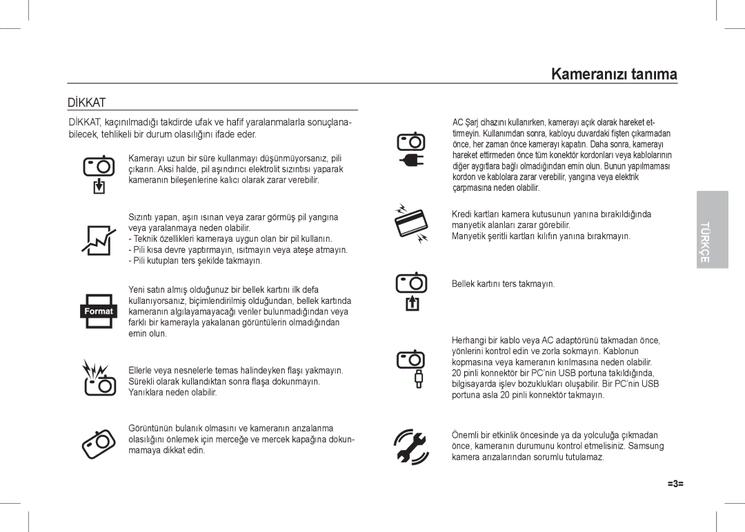 Samsung EC-I80ZZSBA/TW, EC-I80ZZSBA/FR, EC-I80ZZBBA/FR, EC-I80ZZSBA/E2, EC-I80ZZBBA/E2, EC-I80ZZBDA/E3, EC-I80ZZSDA/E3 Dİkkat 