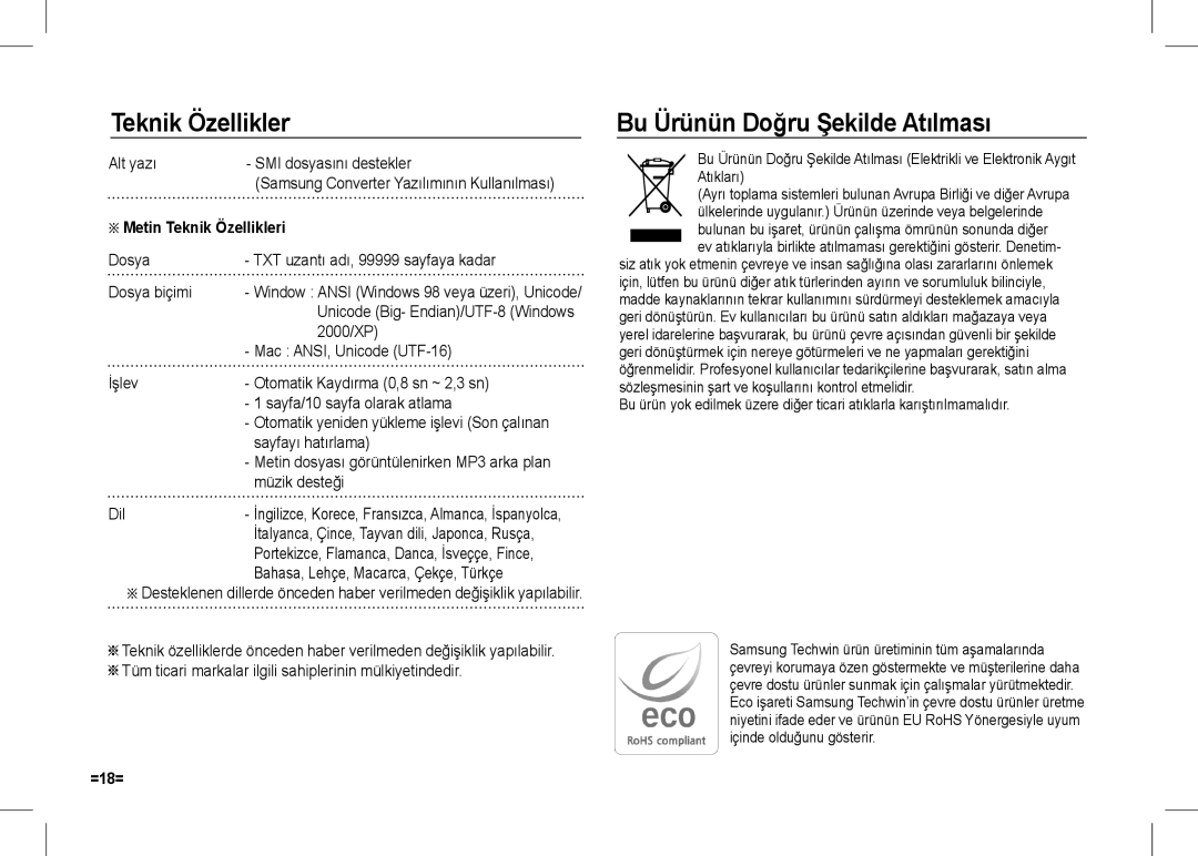 Samsung EC-I80ZZBBA/IT, EC-I80ZZSBA/FR, EC-I80ZZBBA/FR, EC-I80ZZSBA/E2, EC-I80ZZBBA/E2 manual Bu Ürünün Doğru Şekilde Atılması 