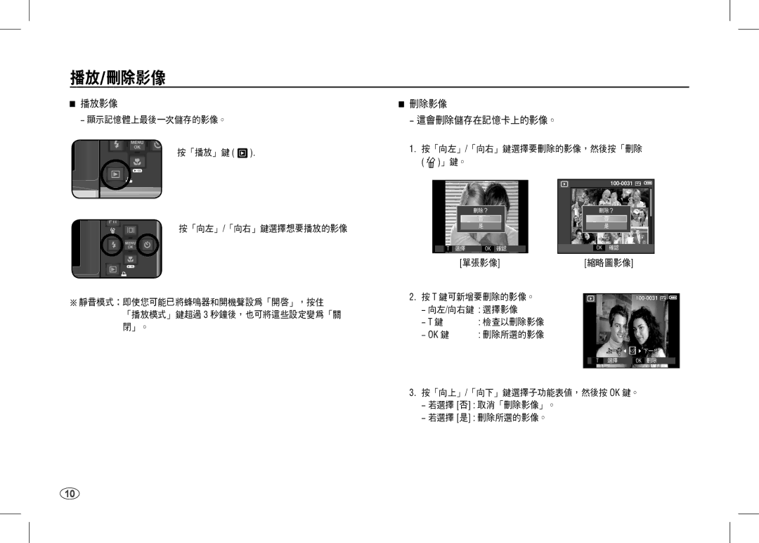 Samsung EC-I80ZZBDC/AS, EC-I80ZZSBA/FR, EC-I80ZZBBA/FR, EC-I80ZZSBA/E2, EC-I80ZZBBA/E2, EC-I80ZZBDA/E3 manual 播放/刪除影像, 」鍵。 