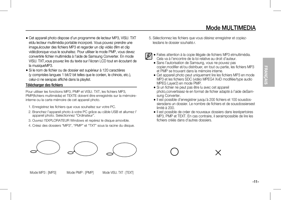 Samsung EC-I80ZZBBA/MX, EC-I80ZZSBA/FR, EC-I80ZZBBA/FR, EC-I80ZZSBA/E2 manual Mode Multimedia, Mode MP3 MP3 Mode PMP PMP 