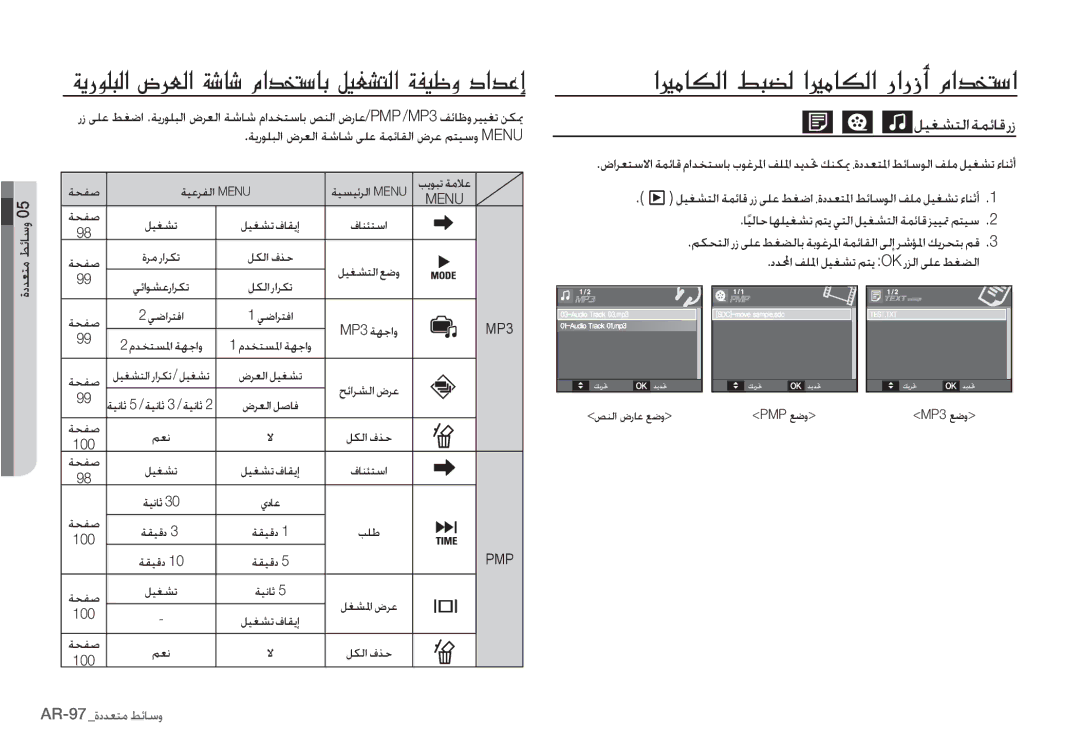 Samsung EC-I80ZZBBA/CA, EC-I80ZZSBA/FR, EC-I80ZZBBA/FR manual ǀƇƱǧ ǀƸŸǍƱŽȚ Menu, ǀƷűȚȶ ǀƇƱǧ, ǑƶŽȚȩȤƾŸǕǤȶ PMPǕǤȶ MP3ǕǤȶ 