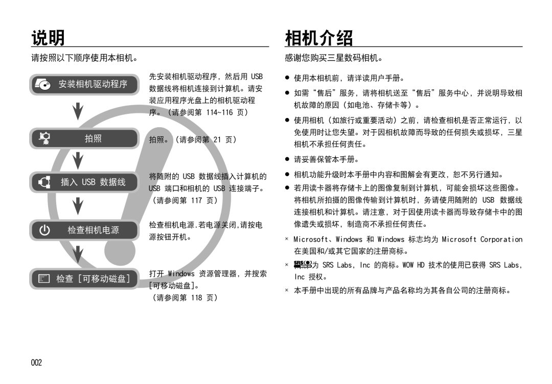 Samsung EC-I85ZZRBA/E1, EC-I85ZZBBA/E3, EC-I85ZZBBA/E1, EC-I85ZZSBA/E2, EC-I85ZZRBA/E3 manual 相机介绍, 请按照以下顺序使用本相机。, 感谢您购买三星数码相机。 