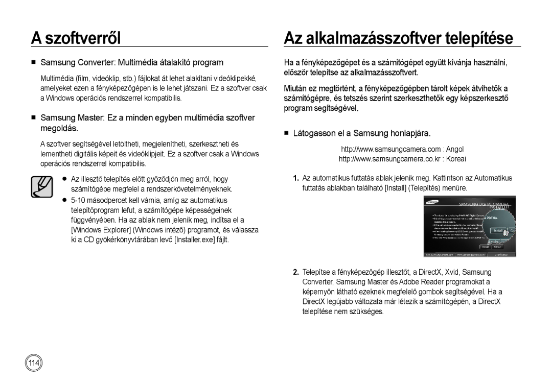 Samsung EC-I85ZZRBA/E1, EC-I85ZZBBA/E3 Az alkalmazásszoftver telepítése,  Samsung Converter Multimédia átalakító program 