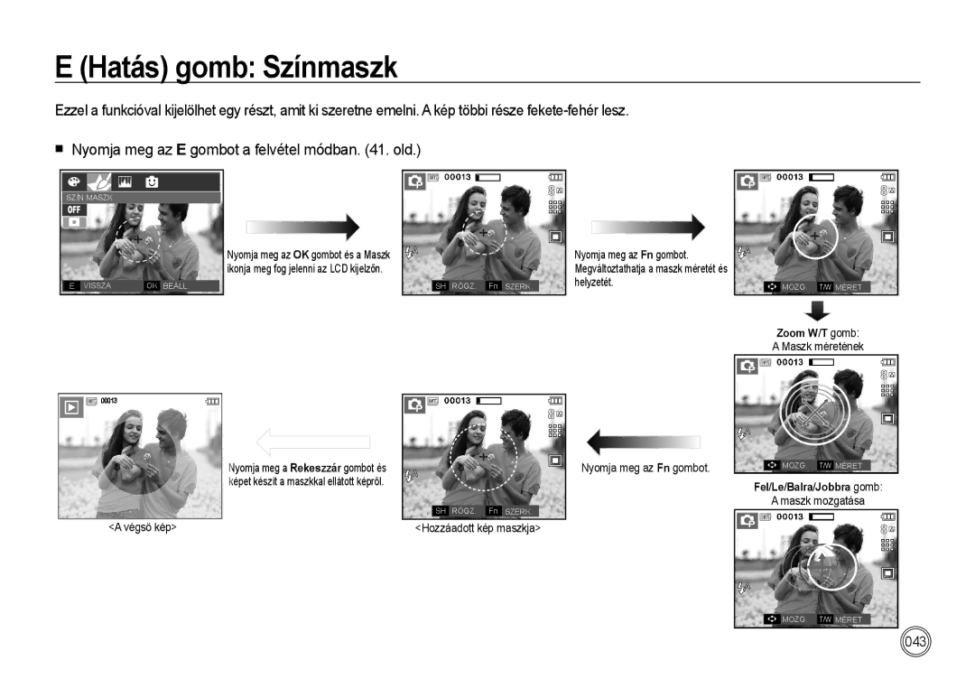 Samsung EC-I85ZZSBA/E2, EC-I85ZZBBA/E3, EC-I85ZZBBA/E1, EC-I85ZZRBA/E1, EC-I85ZZRBA/E3, EC-I85ZZSBA/E1 Hatás gomb Színmaszk 