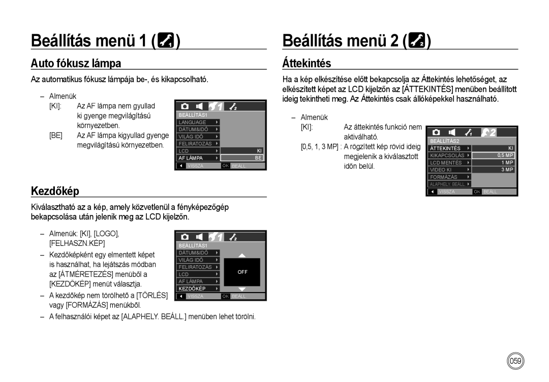 Samsung EC-I85ZZSBA/E2 manual Auto fókusz lámpa, Kezdőkép, Áttekintés, Az automatikus fókusz lámpája be-, és kikapcsolható 