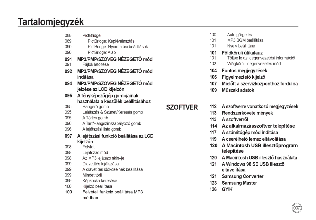 Samsung EC-I85ZZBBA/IT PictBridge Alap, 101, 091 Fájlok letöltése 102 Világkörüli idegenvezetés mód, 095 Törlés gomb, 098 