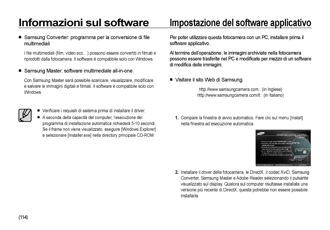 Samsung EC-I85ZZSBA/E2, EC-I85ZZBBA/E3, EC-I85ZZBBA/E1 manual  Samsung Master software multimediale all-in-one, 114 