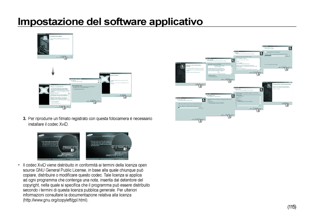 Samsung EC-I85ZZSBA/E1, EC-I85ZZBBA/E3, EC-I85ZZBBA/E1, EC-I85ZZSBA/E2 manual Impostazione del software applicativo, 115 