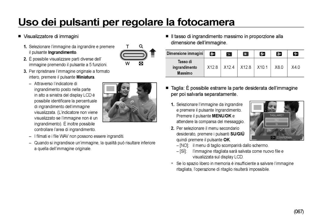 Samsung EC-I85ZZSBA/E1, EC-I85ZZBBA/E3 manual  Visualizzatore di immagini, 067, Dimensione immagini Tasso di, Massimo 