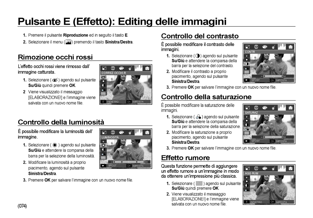 Samsung EC-I85ZZSBA/E2, EC-I85ZZBBA/E3, EC-I85ZZBBA/E1, EC-I85ZZSBA/E1 manual Pulsante E Effetto Editing delle immagini 