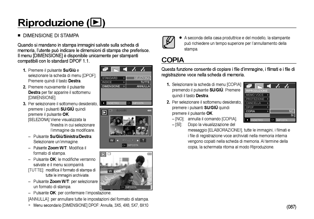 Samsung EC-I85ZZSBA/IT, EC-I85ZZBBA/E3, EC-I85ZZBBA/E1 manual 087, Pulsante Su/Giù/Sinistra/Destra, Selezionare un’immagine 