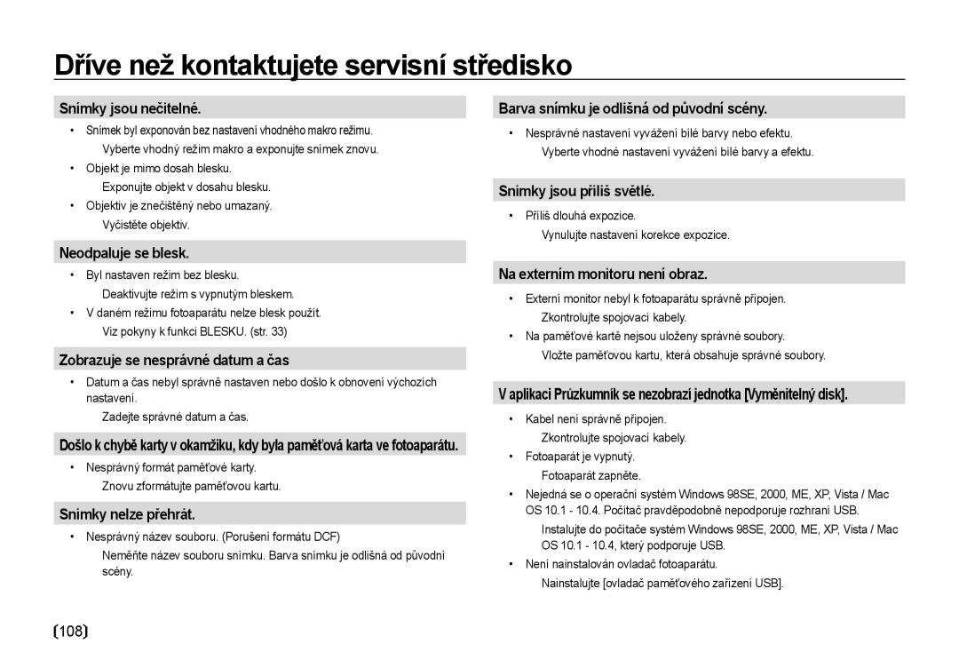 Samsung EC-I85ZZBBA/E3, EC-I85ZZSBA/E3, EC-I85ZZRBA/DE manual Snímky jsou nečitelné, 108 