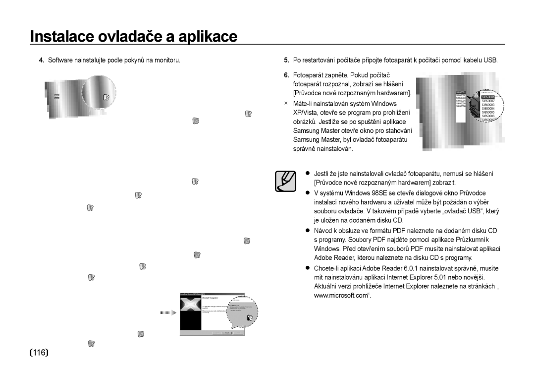 Samsung EC-I85ZZRBA/DE, EC-I85ZZBBA/E3, EC-I85ZZSBA/E3 manual 116, Software nainstalujte podle pokynů na monitoru 