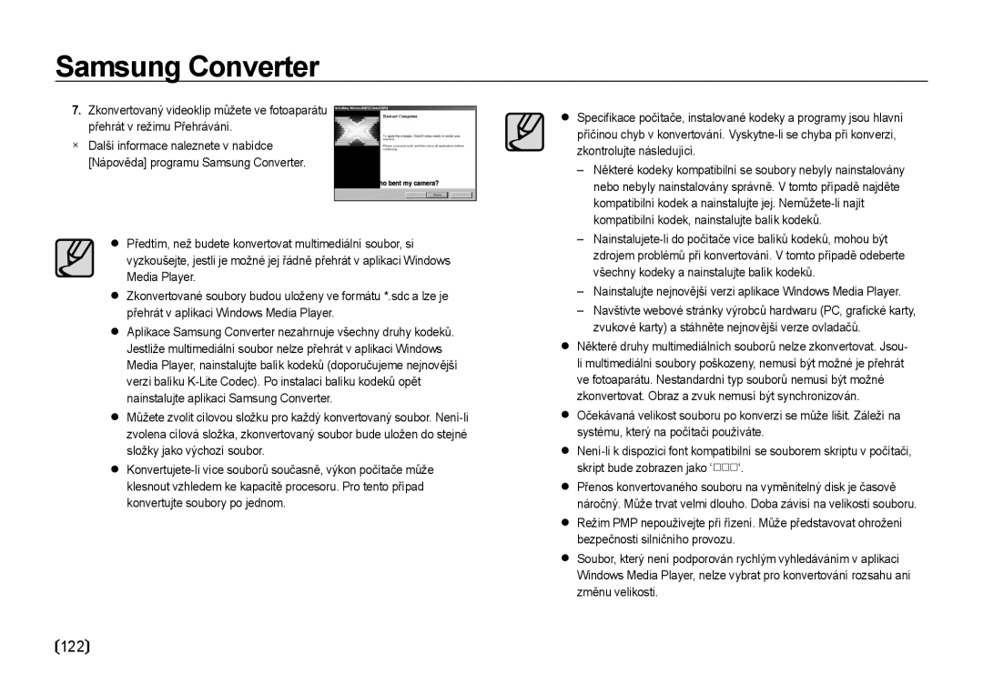 Samsung EC-I85ZZRBA/DE, EC-I85ZZBBA/E3, EC-I85ZZSBA/E3 122, Nainstalujte nejnovější verzi aplikace Windows Media Player 