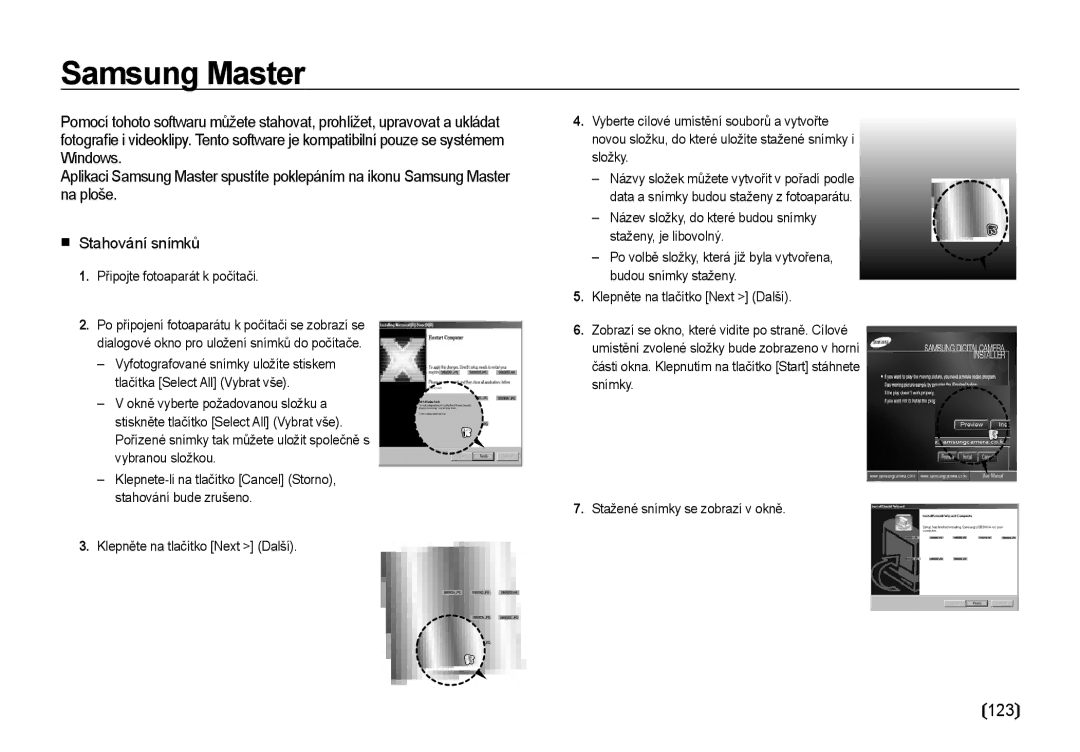 Samsung EC-I85ZZBBA/E3, EC-I85ZZSBA/E3, EC-I85ZZRBA/DE manual Samsung Master, 123, Připojte fotoaparát k počítači 