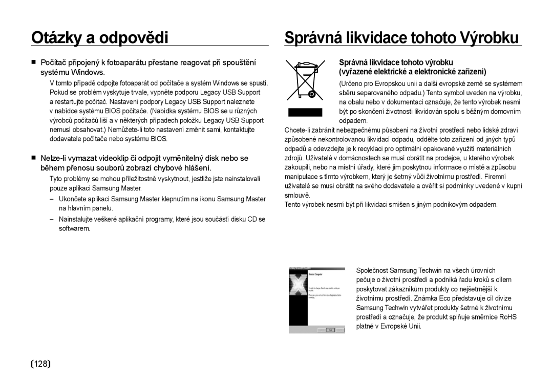 Samsung EC-I85ZZRBA/DE, EC-I85ZZBBA/E3, EC-I85ZZSBA/E3 manual Správná likvidace tohoto Výrobku, 128 