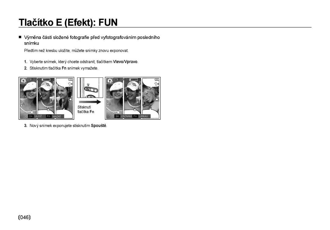 Samsung EC-I85ZZSBA/E3, EC-I85ZZBBA/E3, EC-I85ZZRBA/DE manual 046, Nový snímek exponujete stisknutím Spouště 