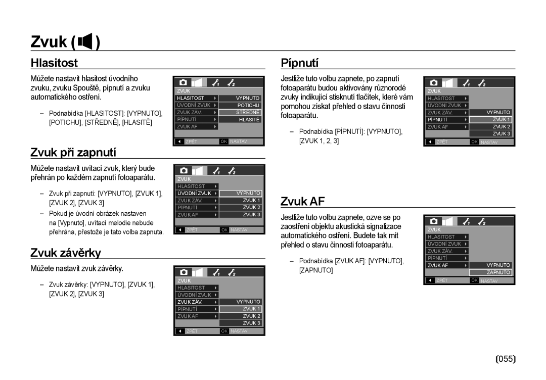 Samsung EC-I85ZZSBA/E3, EC-I85ZZBBA/E3, EC-I85ZZRBA/DE manual Zvuk 