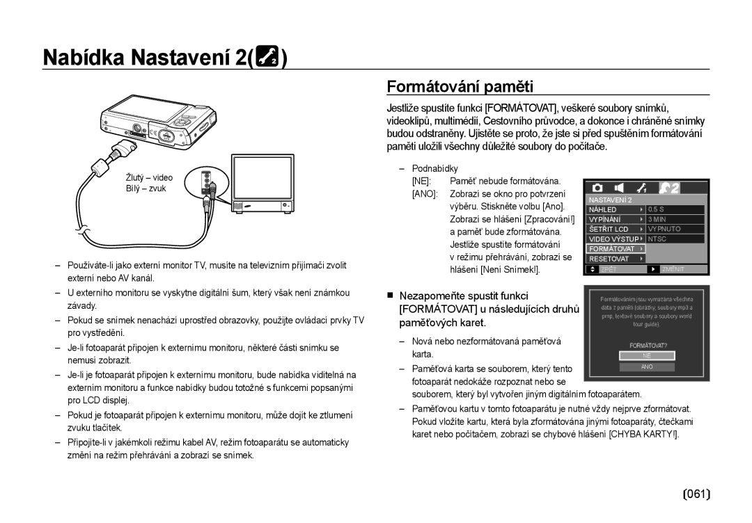 Samsung EC-I85ZZSBA/E3, EC-I85ZZBBA/E3, EC-I85ZZRBA/DE manual Formátování paměti, 061 