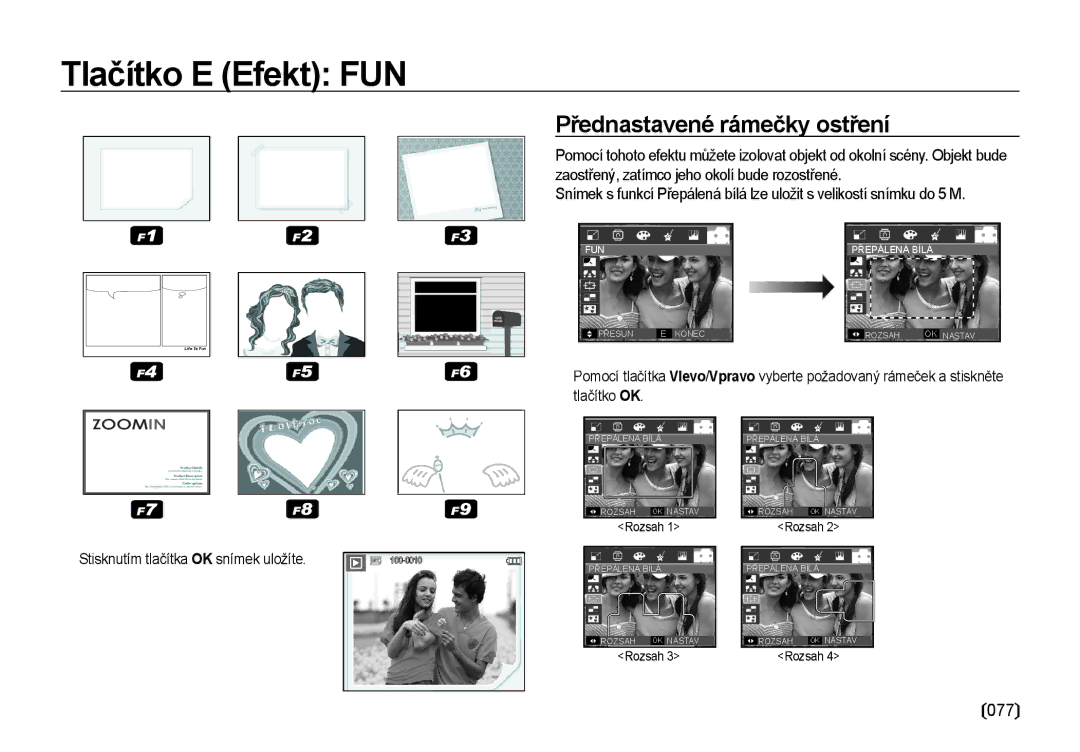 Samsung EC-I85ZZRBA/DE, EC-I85ZZBBA/E3, EC-I85ZZSBA/E3 manual 077, Stisknutím tlačítka OK snímek uložíte 