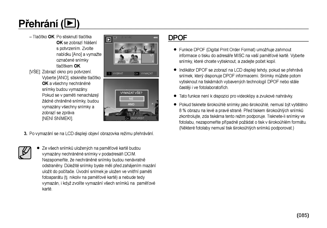 Samsung EC-I85ZZSBA/E3, EC-I85ZZBBA/E3, EC-I85ZZRBA/DE manual 085, Není Snímek 