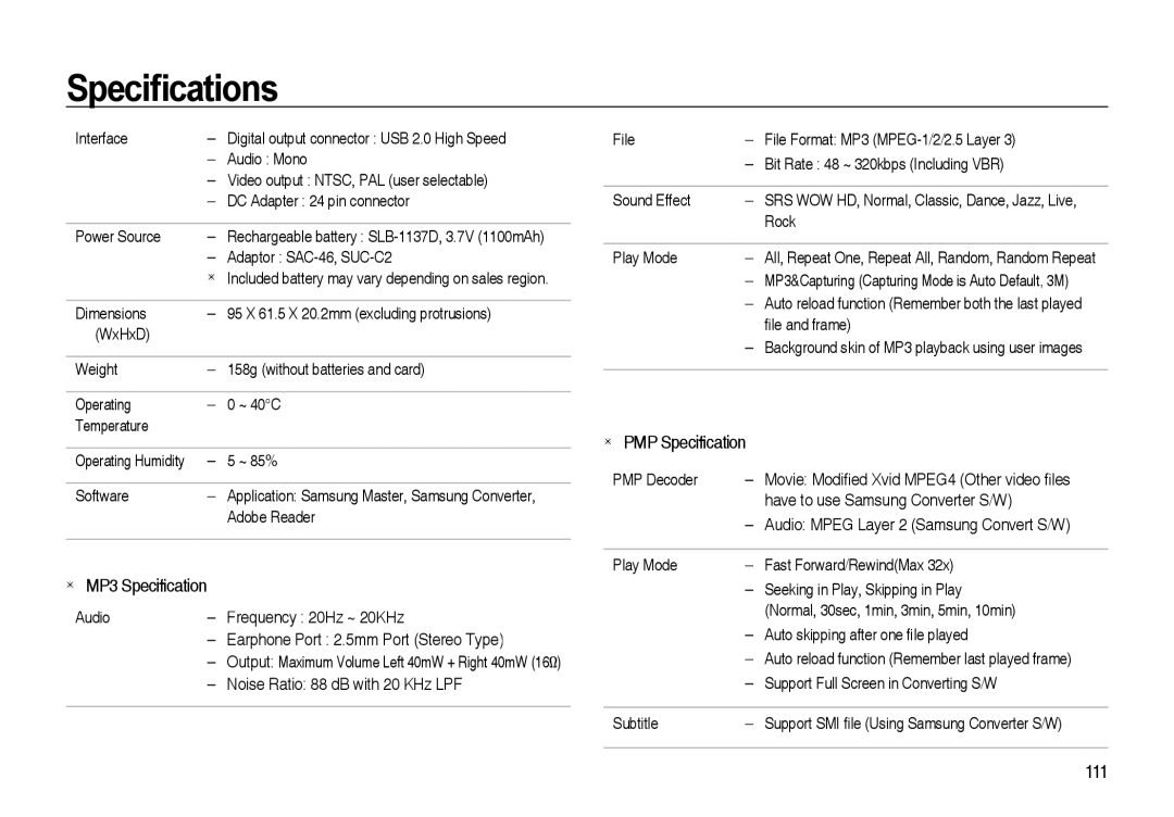 Samsung EC-I85ZZSBA/IT Interface, Audio Mono, Video output NTSC, PAL user selectable, DC Adapter 24 pin connector, ~ 85% 