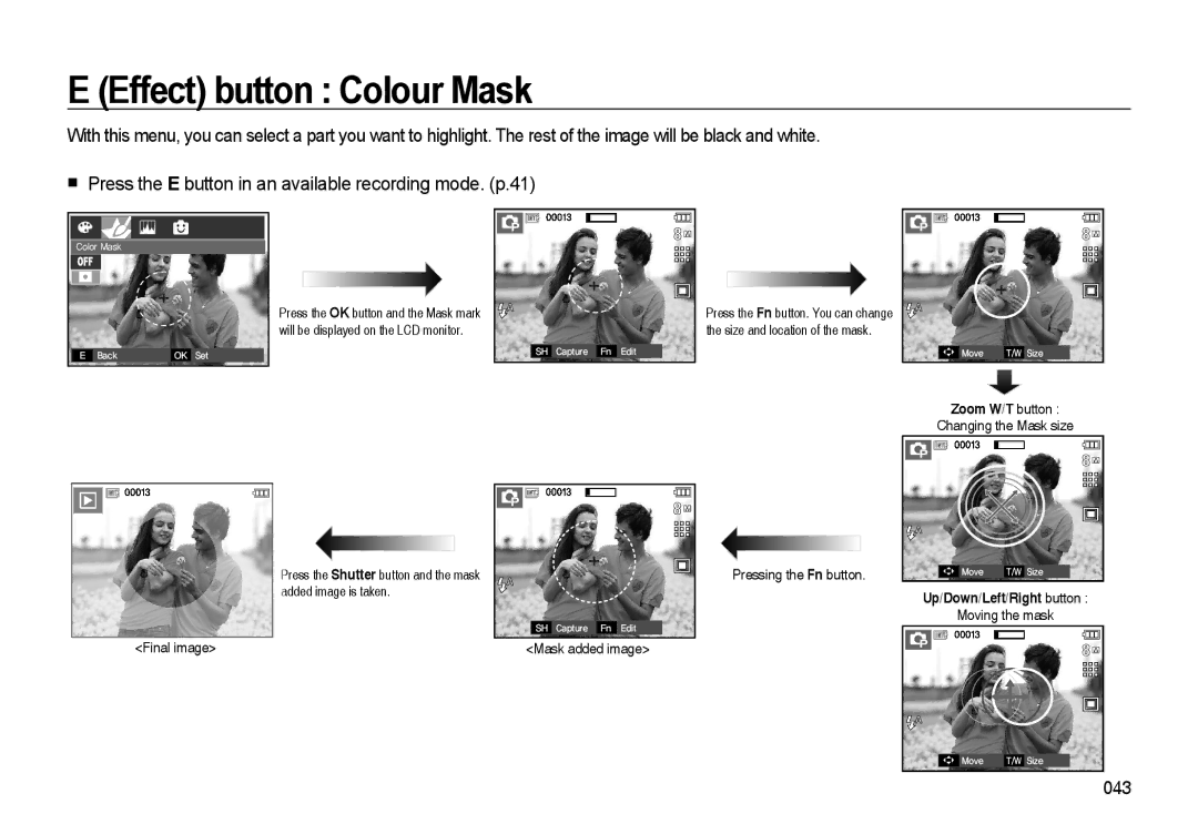 Samsung EC-I85ZZBBA/US, EC-I85ZZRBA/E2, EC-I85ZZGBA/E2 manual Effect button Colour Mask, Will be displayed on the LCD monitor 