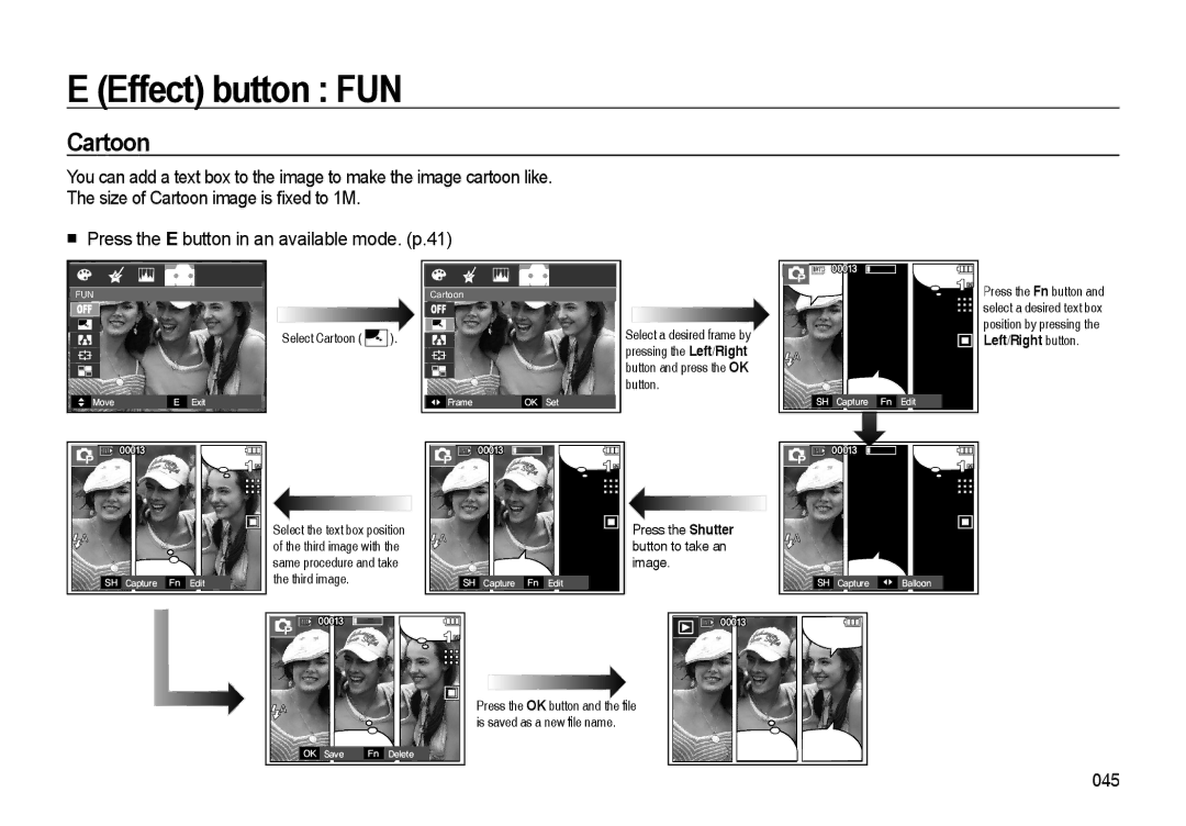 Samsung EC-I85ZZRBA/IN, EC-I85ZZRBA/E2, EC-I85ZZGBA/E2, EC-I85ZZBBA/E3, EC-I85ZZBBA/E1, EC-I85ZZSAA Effect button FUN, Cartoon 