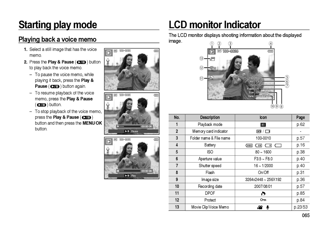 Samsung EC-I85ZZBAA, EC-I85ZZRBA/E2, EC-I85ZZGBA/E2 Playing back a voice memo, Select a still image that has the voice memo 