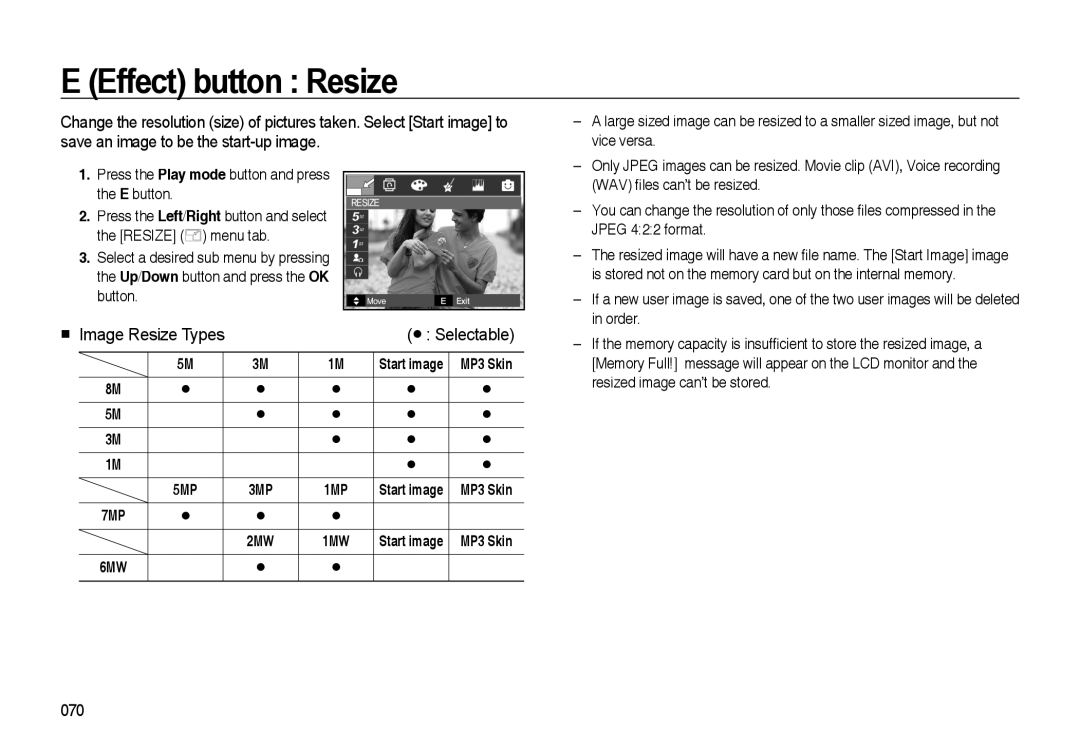 Samsung EC-I85ZZRBB/E1, EC-I85ZZRBA/E2, EC-I85ZZGBA/E2, EC-I85ZZBBA/E3, EC-I85ZZBBA/E1, EC-I85ZZRBA/E1 Effect button Resize 