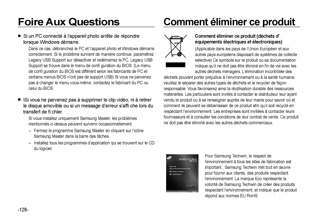 Samsung EC-I85ZZSBA/E3, EC-I85ZZRBA/E2, EC-I85ZZGBA/E2 manual 128, Applicable dans les pays de l’Union Européen et aux 