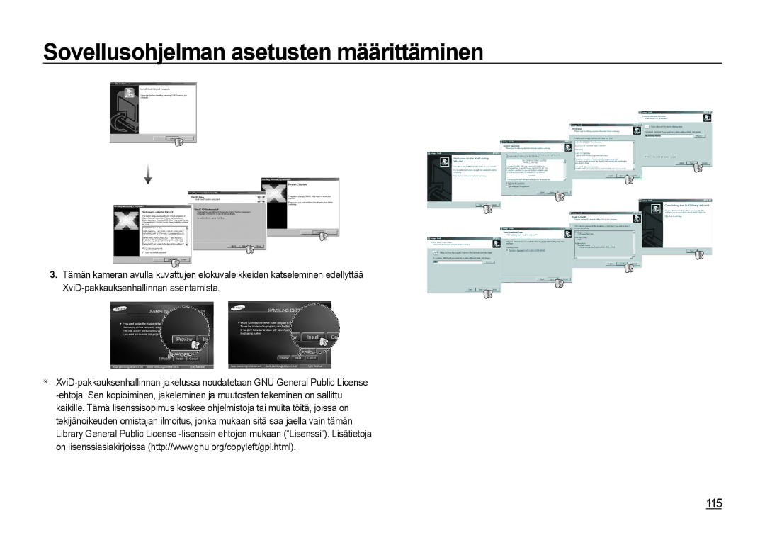 Samsung EC-I85ZZRBA/E2, EC-I85ZZGBA/E2, EC-I85ZZBBA/E3, EC-I85ZZSBA/E2 manual Sovellusohjelman asetusten määrittäminen, 115 