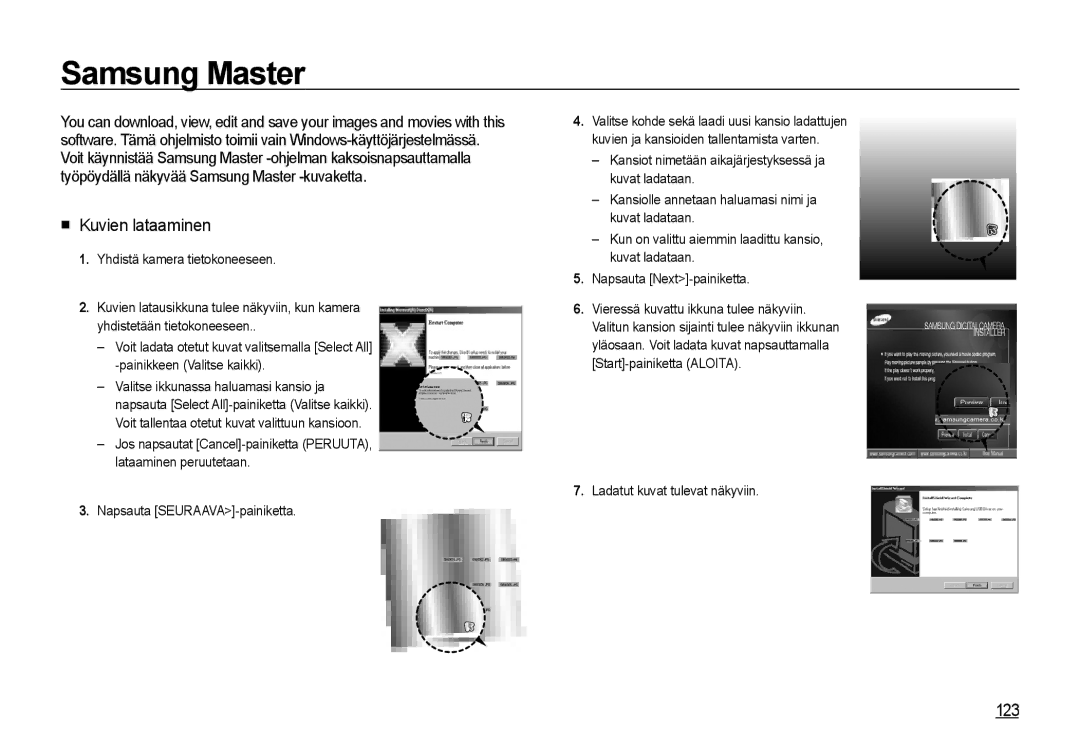 Samsung EC-I85ZZSBA/E2, EC-I85ZZRBA/E2 manual Samsung Master,  Kuvien lataaminen, 123, Ladatut kuvat tulevat näkyviin 