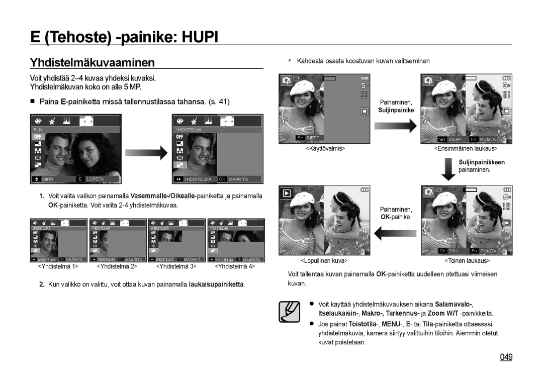 Samsung EC-I85ZZBBA/E2, EC-I85ZZRBA/E2 manual Yhdistelmäkuvaaminen, 049,  Kahdesta osasta koostuvan kuvan valitseminen 