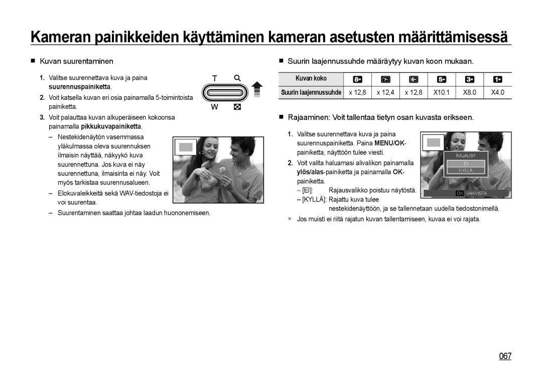 Samsung EC-I85ZZBBA/E3, EC-I85ZZRBA/E2 067,  Kuvan suurentaminen,  Suurin laajennussuhde määräytyy kuvan koon mukaan 