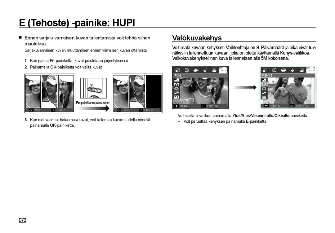 Samsung EC-I85ZZGBA/E2, EC-I85ZZRBA/E2, EC-I85ZZBBA/E3, EC-I85ZZSBA/E2, EC-I85ZZBBA/E2 manual Valokuvakehys, 076 