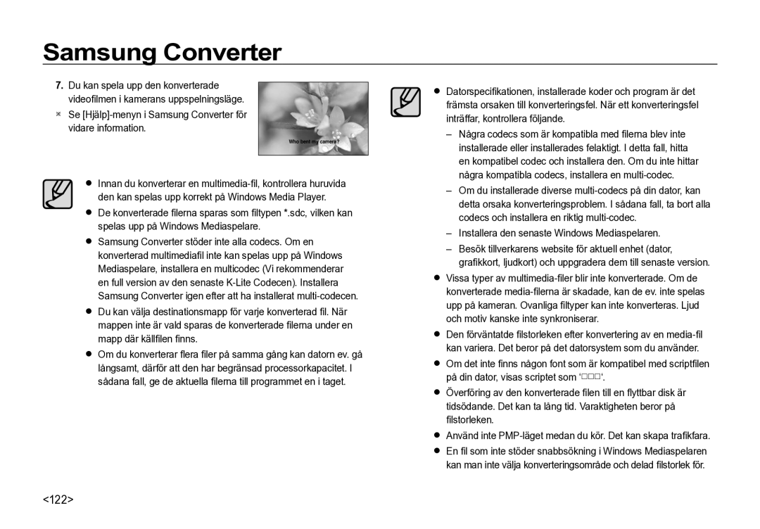 Samsung EC-I85ZZBBA/E3, EC-I85ZZRBA/E2, EC-I85ZZGBA/E2 122,  Se Hjälp-menyn i Samsung Converter för vidare information 