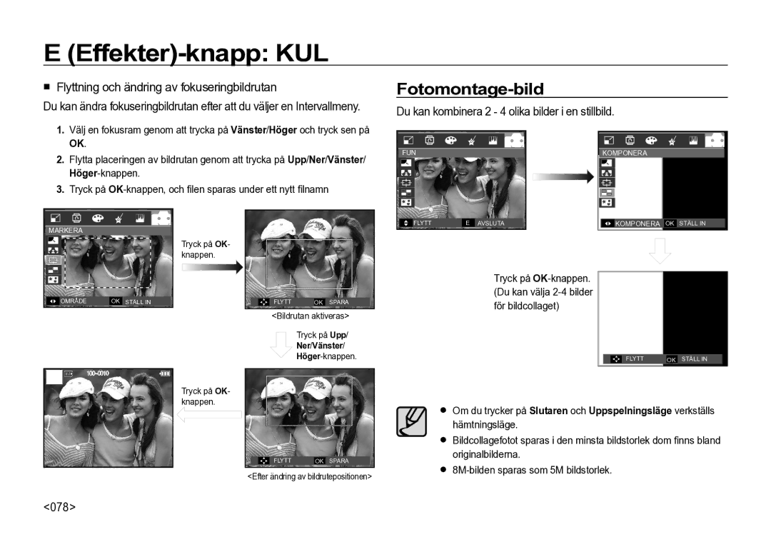 Samsung EC-I85ZZSBA/E2, EC-I85ZZRBA/E2 manual Fotomontage-bild, Du kan kombinera 2 4 olika bilder i en stillbild, 078 