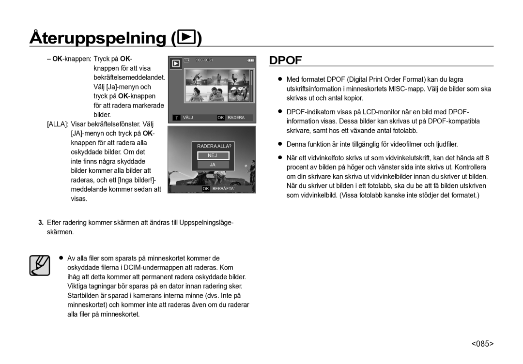 Samsung EC-I85ZZRBA/E2, EC-I85ZZGBA/E2, EC-I85ZZBBA/E3, EC-I85ZZSBA/E2, EC-I85ZZBBA/E2 manual Dpof, 085 