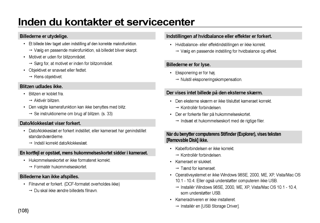 Samsung EC-I85ZZSBA/E2, EC-I85ZZRBA/E2, EC-I85ZZGBA/E2 manual 108, Eksponering er for høj  Nulstil eksponeringskompensation 